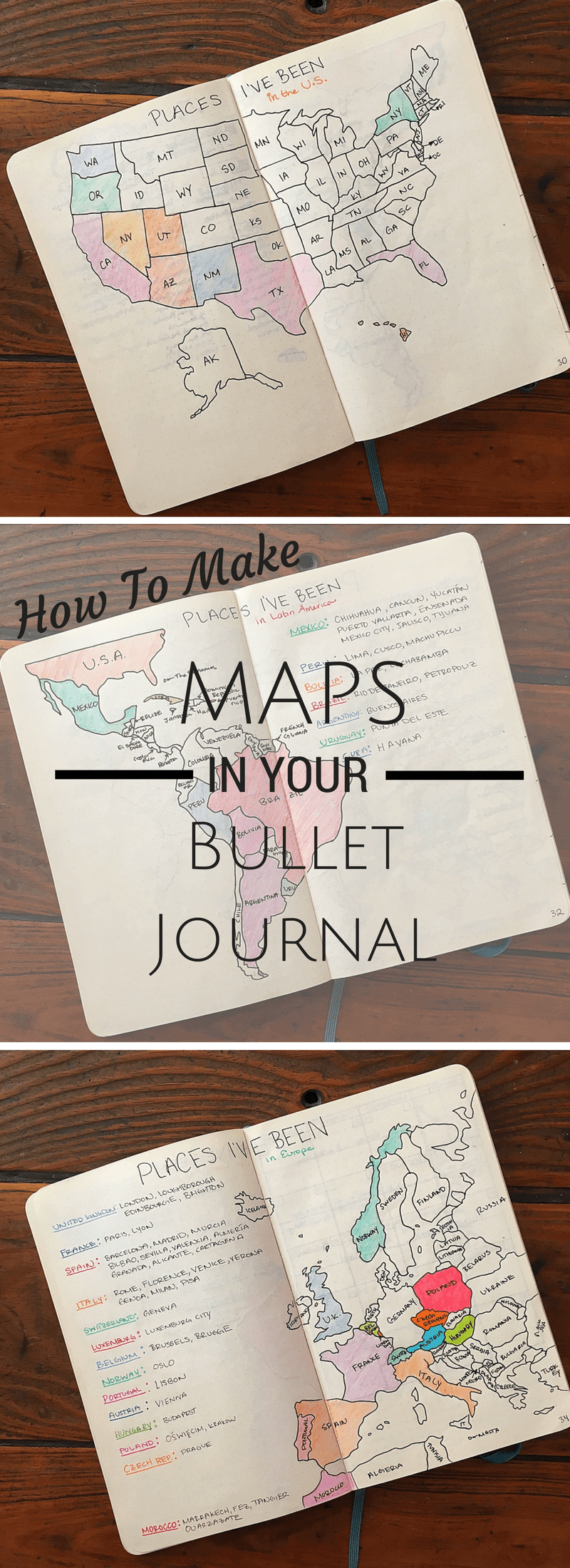 How to Make Maps in your Bullet Journal - Bad with Directions: Learn how to make cute country/world maps in your bullet journal! They are pretty, artsy, and a nice reminder (and inspiration) to travel around the world. 
