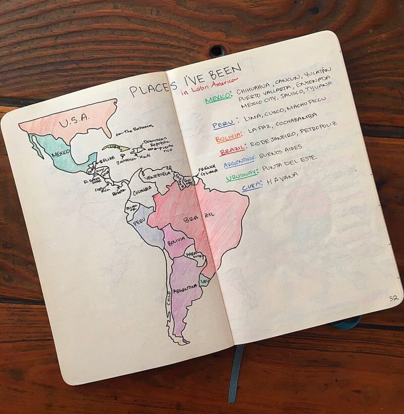 How to Make Maps in your Bullet Journal - Bad with Directions: Learn how to make cute country/world maps in your bullet journal! They are pretty, artsy, and a nice reminder (and inspiration) to travel around the world.